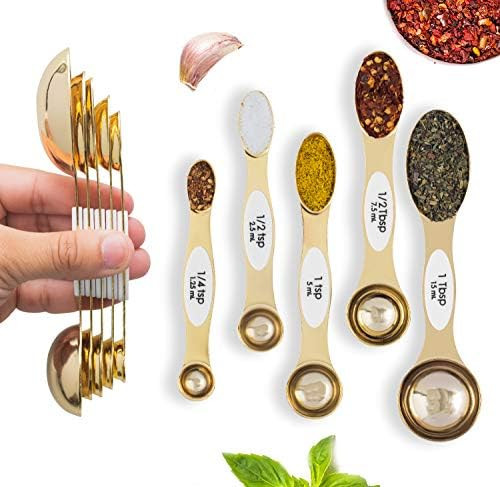 White & Gold Measuring Spoons Set, Stainless Steel Measuring Spoons -Magnetic Measuring Spoons Se... | Amazon (US)