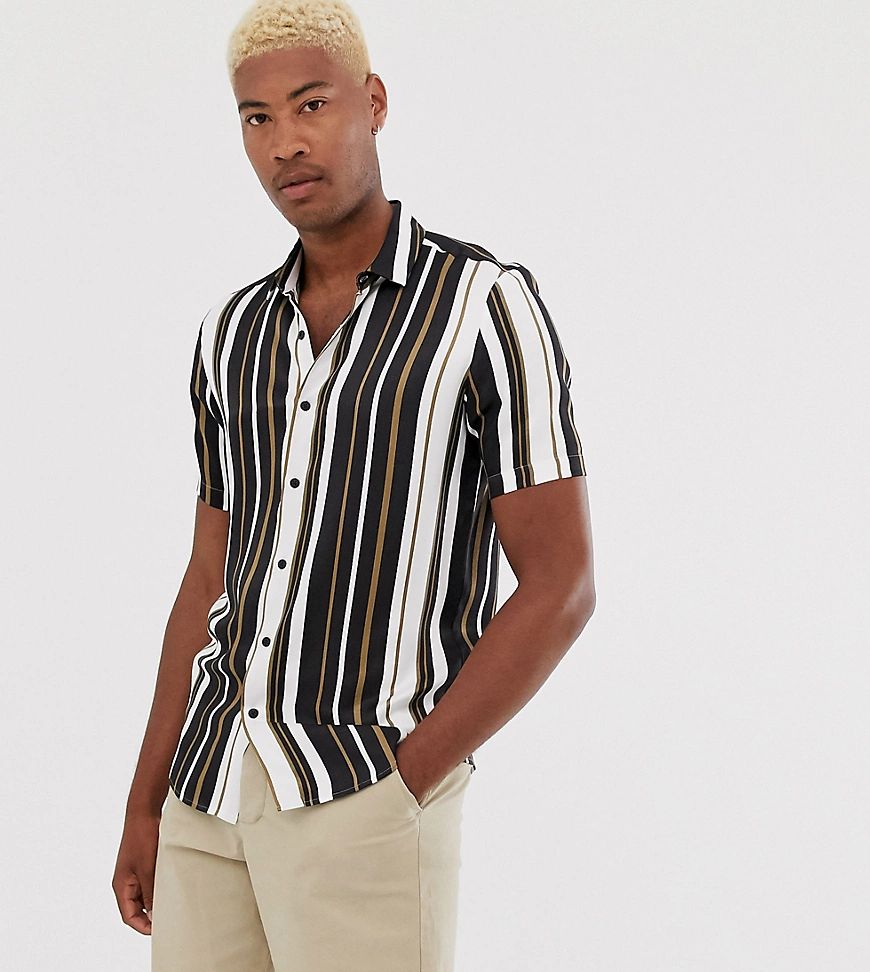 ASOS DESIGN Tall relaxed shirt in white black and gold stripe | ASOS (Global)