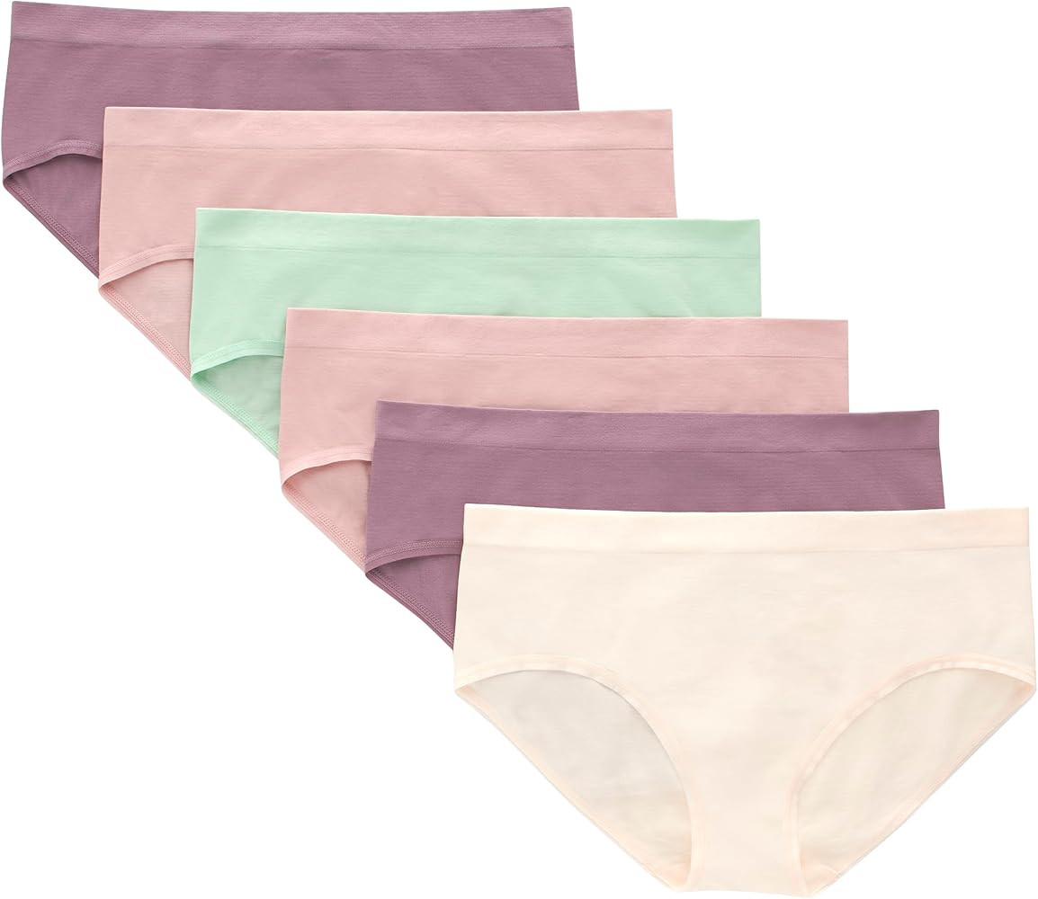 Hanes Tween Girls Underwear, Seamless Girls Panties, Boyshort & Hipster, Assorted Colors, 6-Pack | Amazon (US)