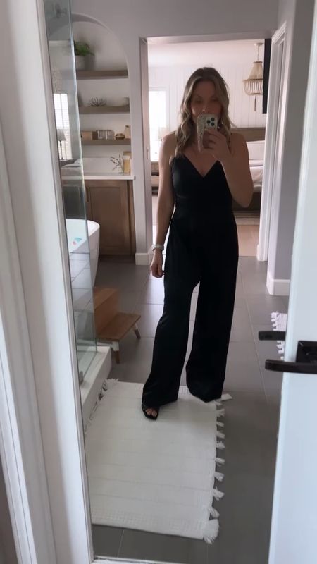 20% OFF my Black plunge satin jumpsuit. Comes in regular, petite and tall lengths. Fit is TTS. 

Perfect for cocktail attire, formal night on a cruise, work events or date night.