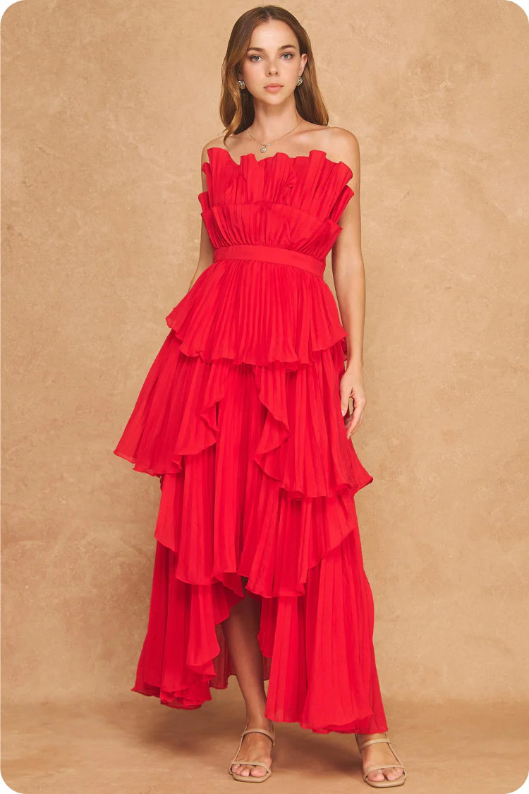 Valencia Pleated Ruffle Maxi Dress | Confête
