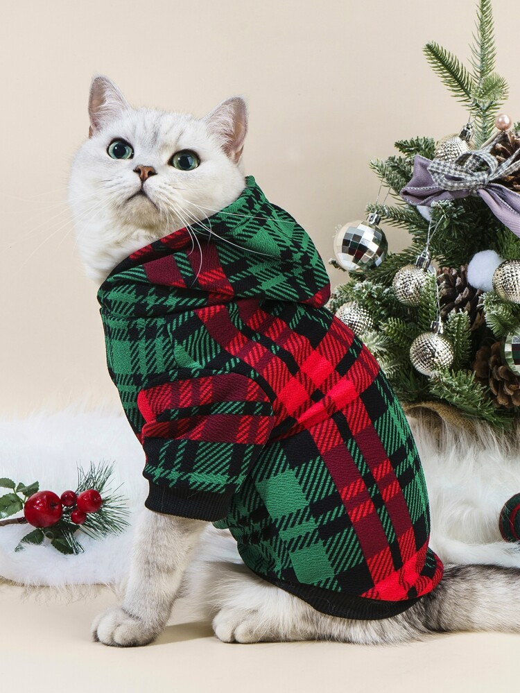 PETSIN Christmas Plaid Print Pet Hoodie | SHEIN