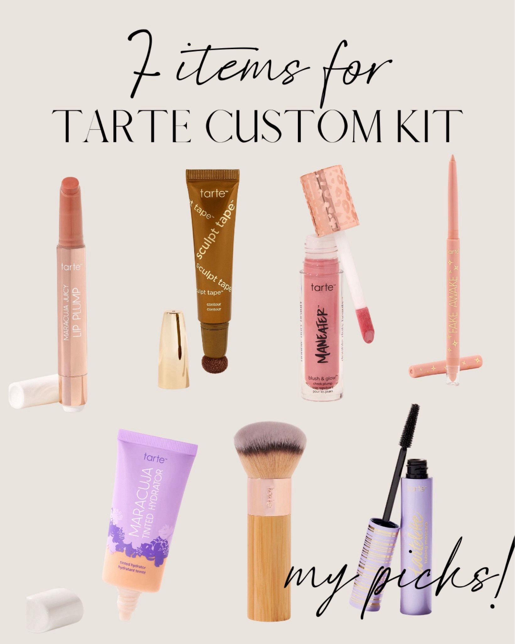 7 items tarte custom kit 7 for $69 🫶🏻

tarte maracuja, mascara, blush brush, lip gloss, contour, lipstick 

#LTKSaleAlert #LTKBeauty #LTKFindsUnder100