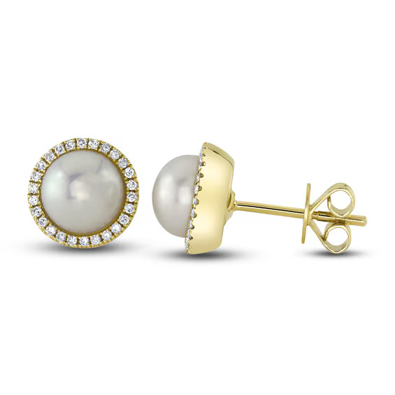 Shy Creation Freshwater Cultured Pearl Stud Earrings 1/10 ct tw 14K Yellow Gold SC55023954|Jared | Jared Jewelers