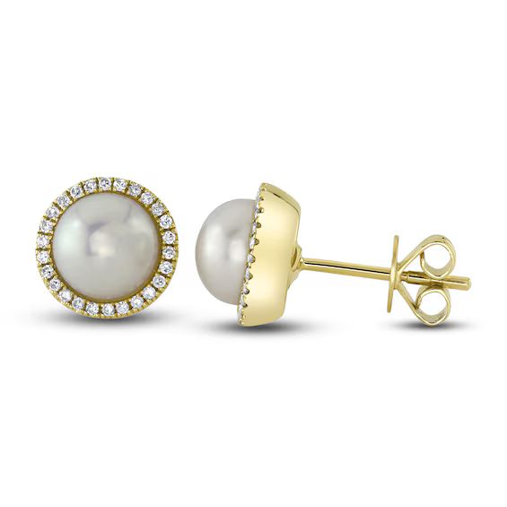 Shy Creation Freshwater Cultured Pearl Stud Earrings 1/10 ct tw 14K Yellow Gold SC55023954|Jared | Jared the Galleria of Jewelry