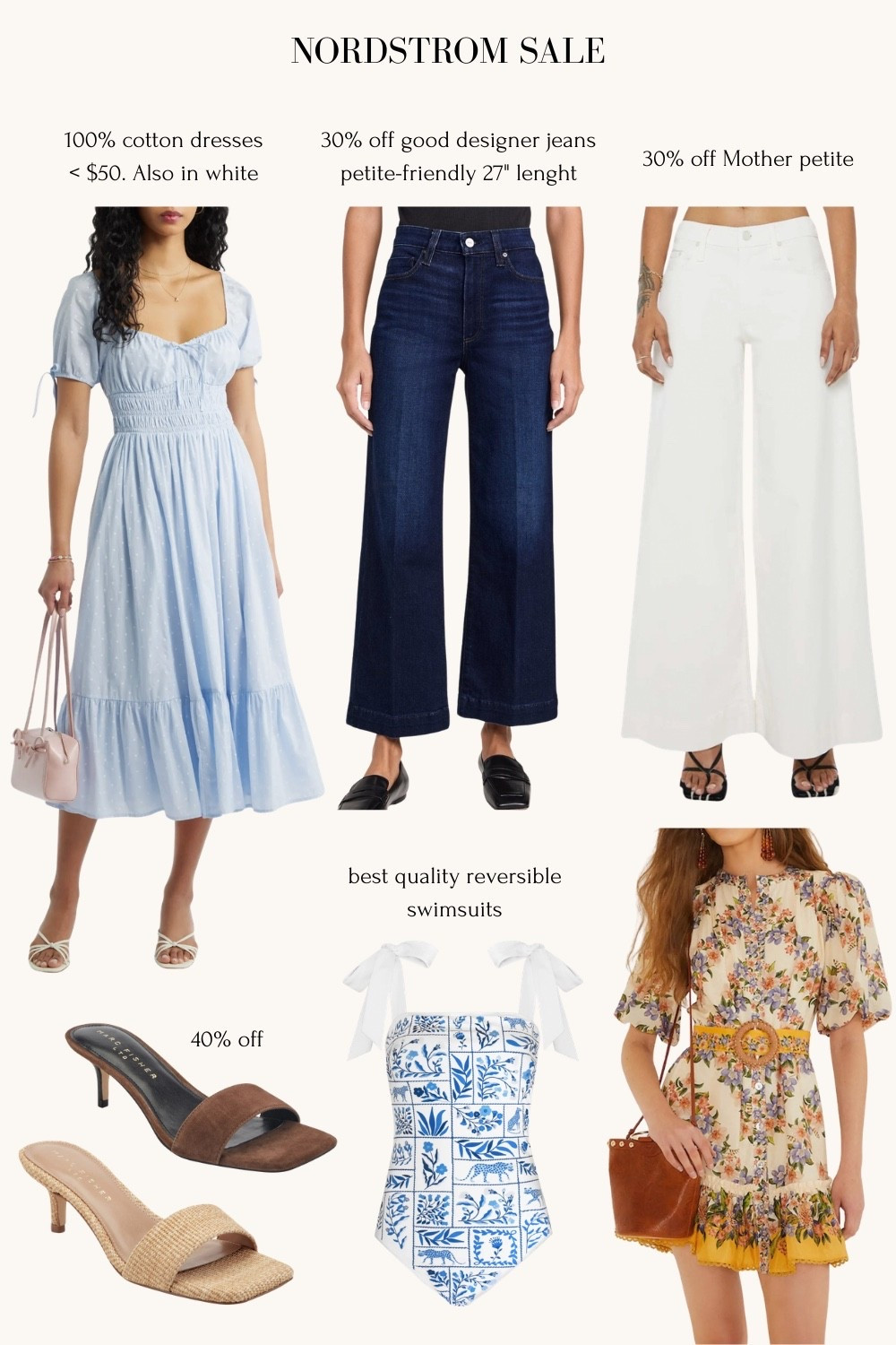 • Paige Anessa stretch jeans, regular 27” inseam is flattering full length on me with flats, not too wide. Also linked their petite lighter wash Anessa on sale
• Mother white wide leg mid rise Petite jeans, 9.5” rise 29” inseam
• Farm Rio I take XXS in skirts and dresses
• Jessie Zhao swimsuits I take XS with a little room since it’s the smallest size they make. Very comfy and soft with gorgeous prints.

Nordstrom memorial day sales

#LTKPetite #LTKSaleAlert #LTKSwim