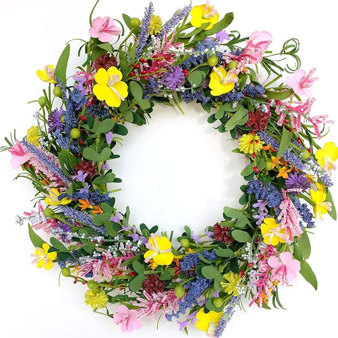 Bibelot 20" Daisy and Lavender Wreath Colourful Artificial Flower with Berry Wreath Spring Summer... | Amazon (US)