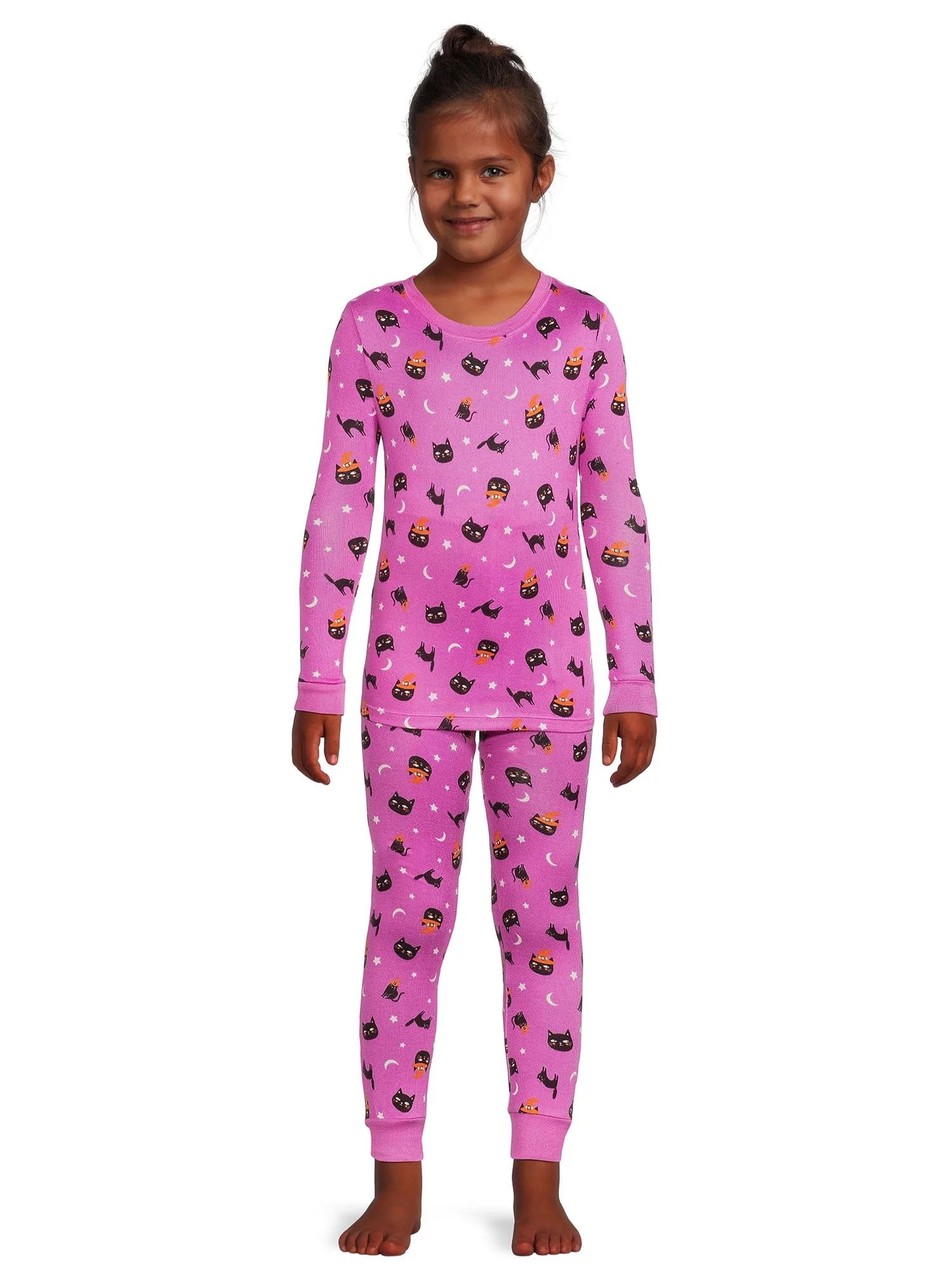 Wonder Nation Girls Halloween Long Sleeve Top and Pant Pajama Set, 2-Piece, Sizes 4-10 | Walmart (US)