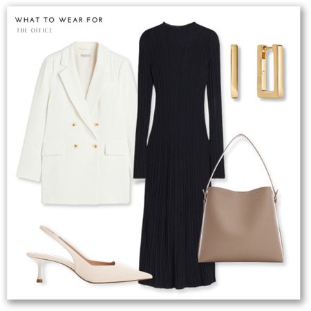 Office outfit inspo 🫶

H&M, navy midi dress, white blazer, workwear, mejuri hoops 

#LTKstyletip #LTKSeasonal #LTKworkwear