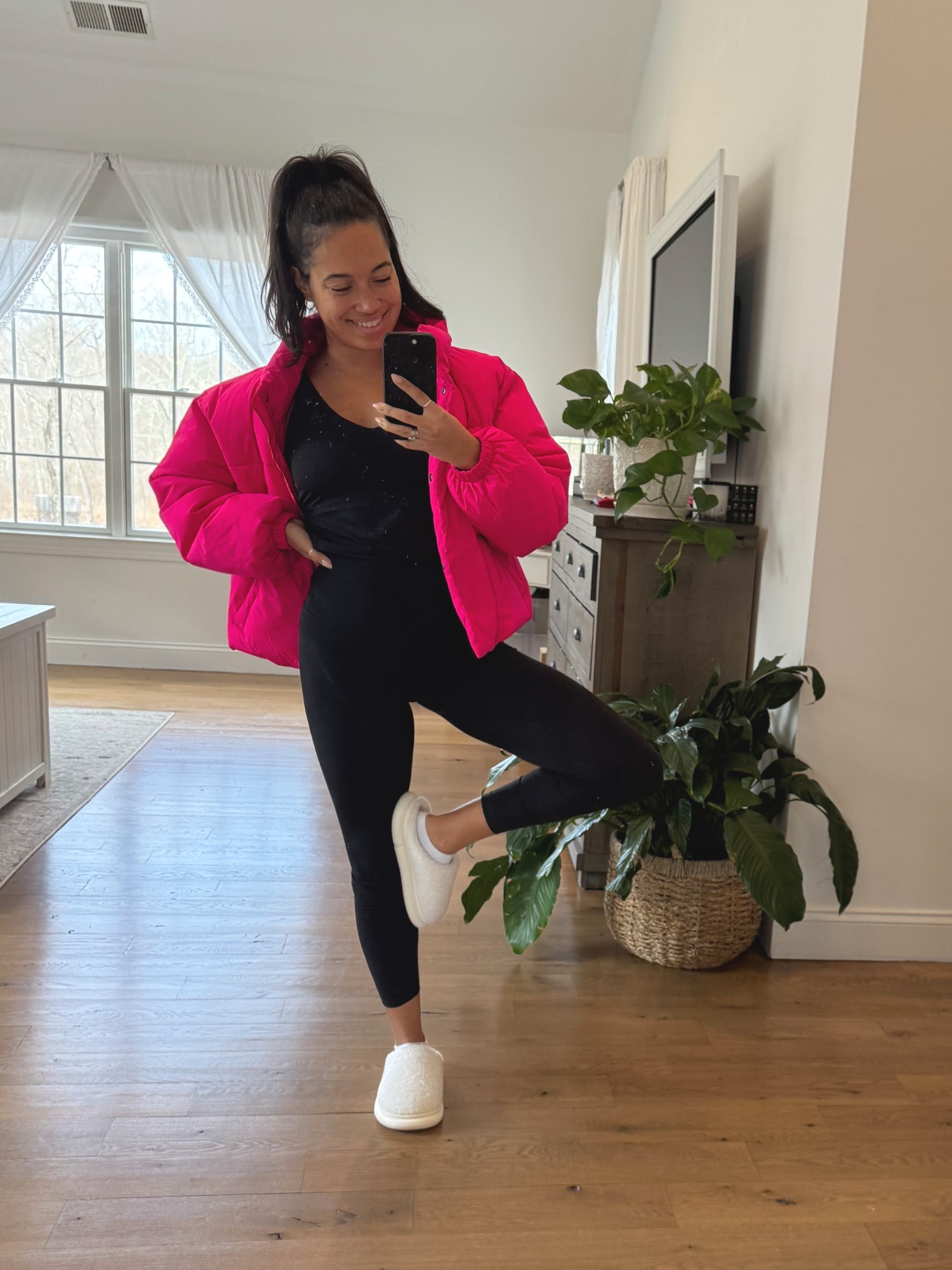 The Amazon cropped puffer jacket that I ALWAYS get compliments on! This is the neon pink color 💖 also linked the toddler/girl of the same one for a mommy and me look