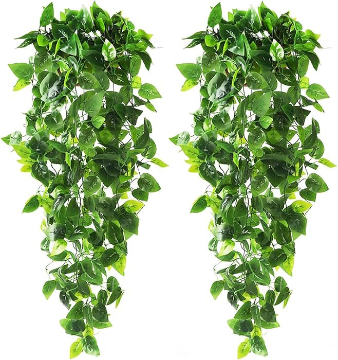 CEWOR 2pcs Fake Hanging Plants 3.6ft Fake Ivy Vine Artificial Ivy Leaves for Wedding Wall House R... | Amazon (US)