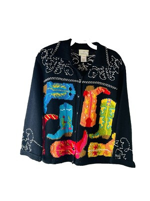 Vintage 90s Womens Small Petite Cowgirl Cowboy Boots Knit Cardigan Sweater  | eBay | eBay US