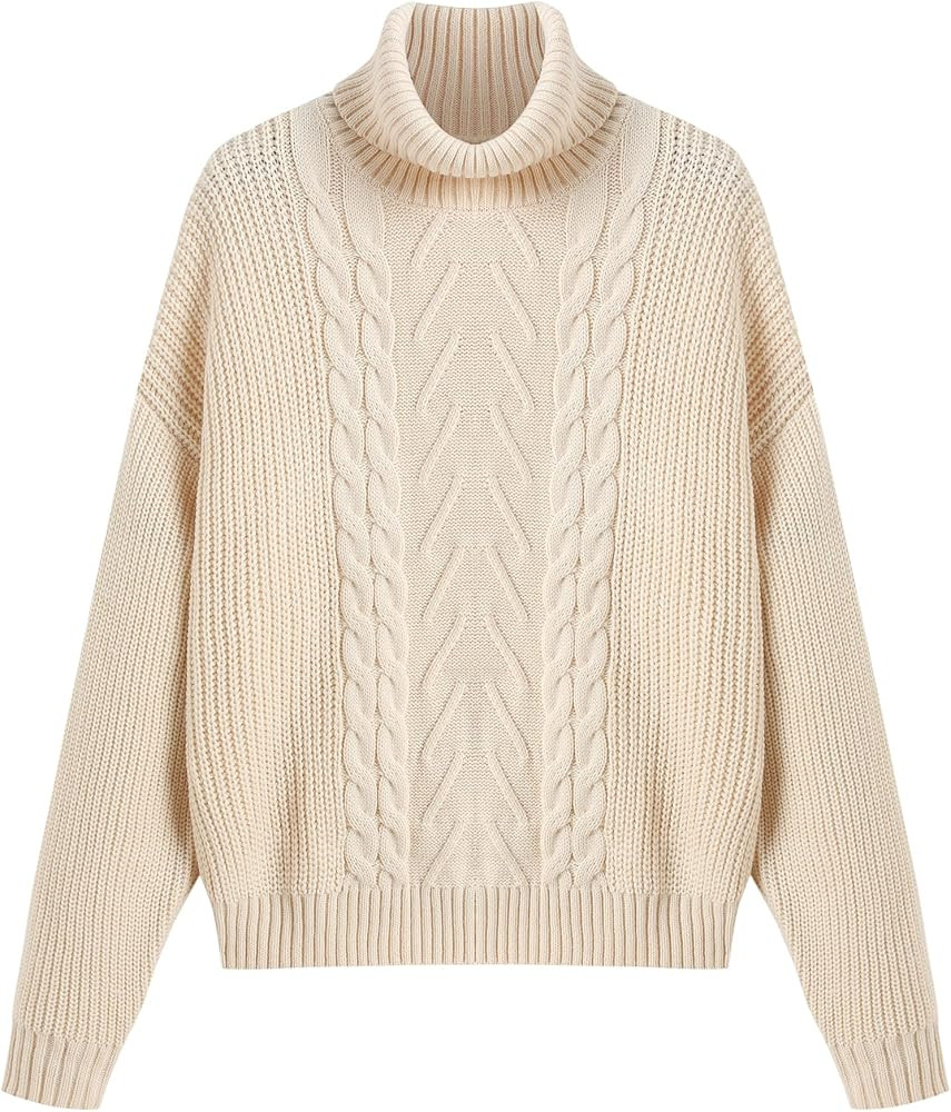 ZAFUL Women’s Batwing Long Sleeve Turtleneck Sweater Chunky Cable Knit Pullover Jumper Tops for... | Amazon (US)