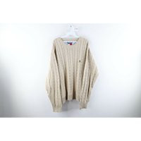 90S Tommy Hilfiger Mens Xl Cotton Cable Knit Crewneck Sweater Tan Brown, Knit Sweater, Brown | Etsy (US)