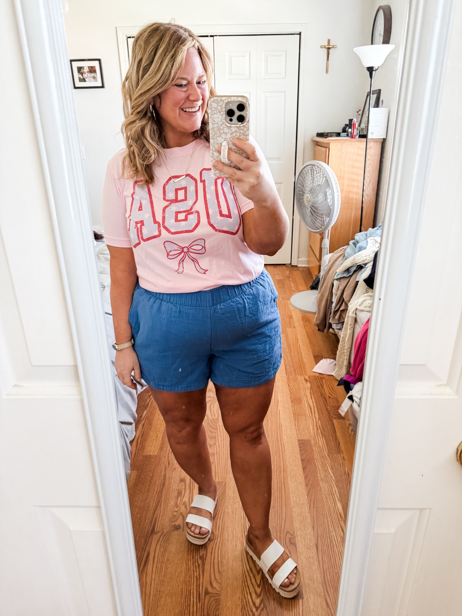 4th of July outfit! Graphic tee and cotton gauze shorts.  Wearing a large in both.  Use code STEPHSHARES15 to save $$ on the tee!

#LTKMidsize #LTKFindsUnder50 #LTKSeasonal