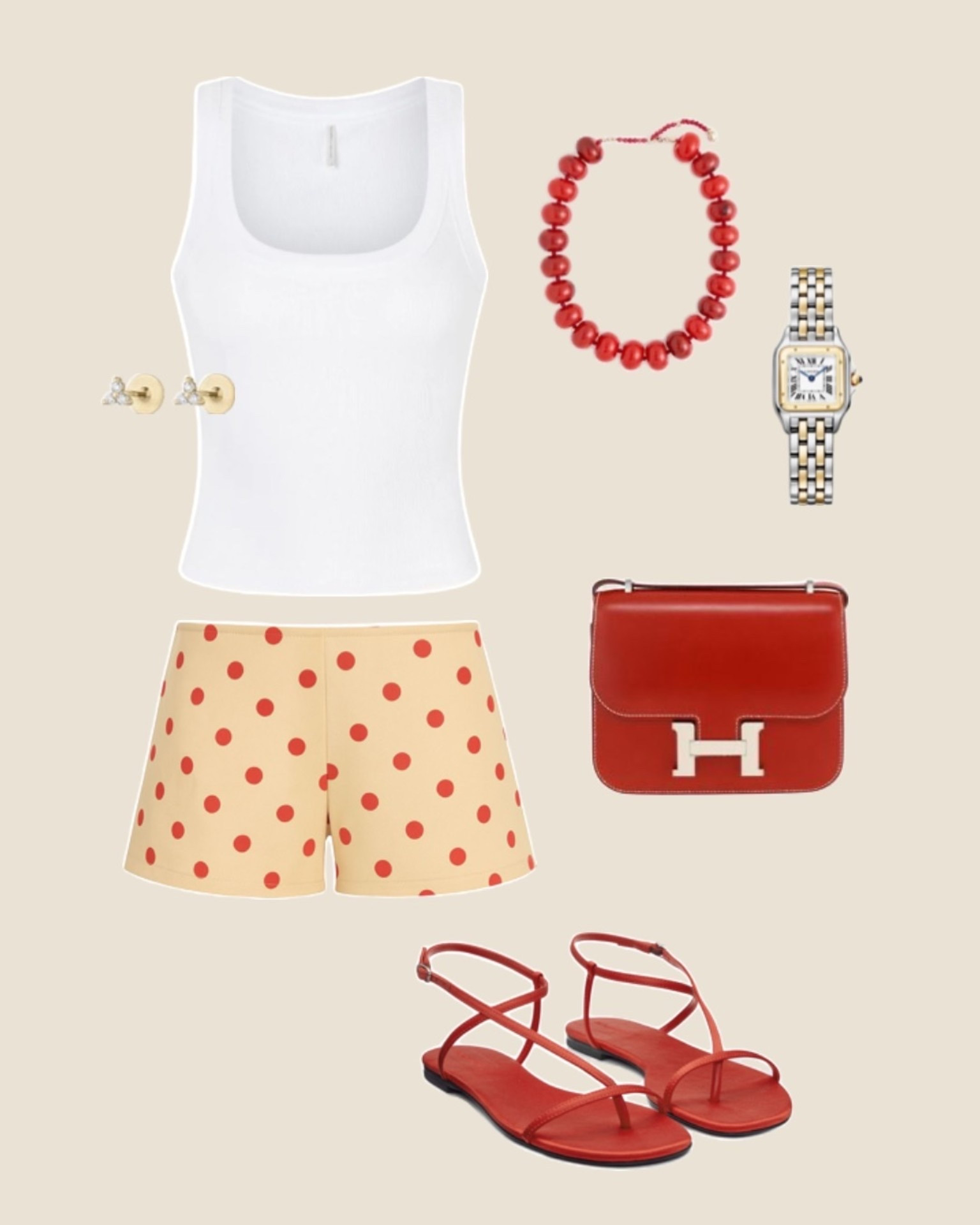 summer outfit, vacation outfit, European summer, polka dot shorts, red accessories, casual chic outfit, Saint Tropez outfit

#LTKTravel #LTKootd