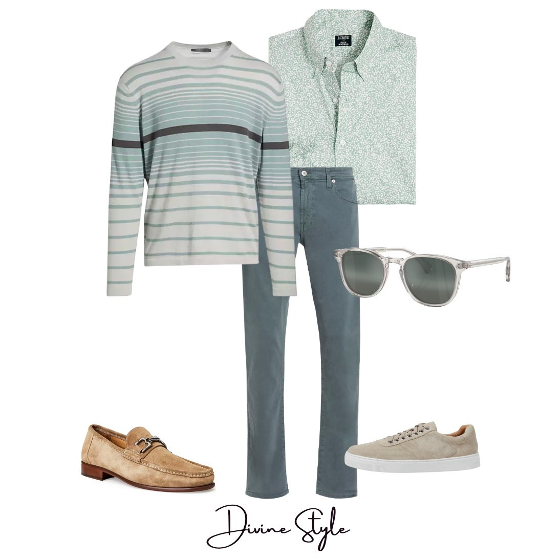 This stripe sweater is perfect to wear on its own with blue jeans or love it layered with these deep sulfur color jeans and a floral print shirt in coordinating sage green. Get styled for spring guys.

#LTKMens #LTKShoeCrush #LTKSpringSale