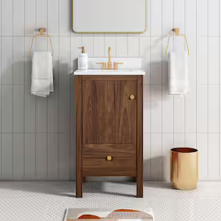 Glacier Bay Rory 20 in. Single Sink Walnut Bath Vanity with White Engineered Marble Top (Assemble... | The Home Depot