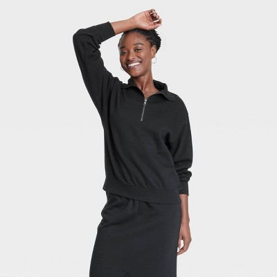 Women's Leisure Studio Quarter Zip Pullover Sweatshirt - Universal Thread™ Black L: Midweight | Target