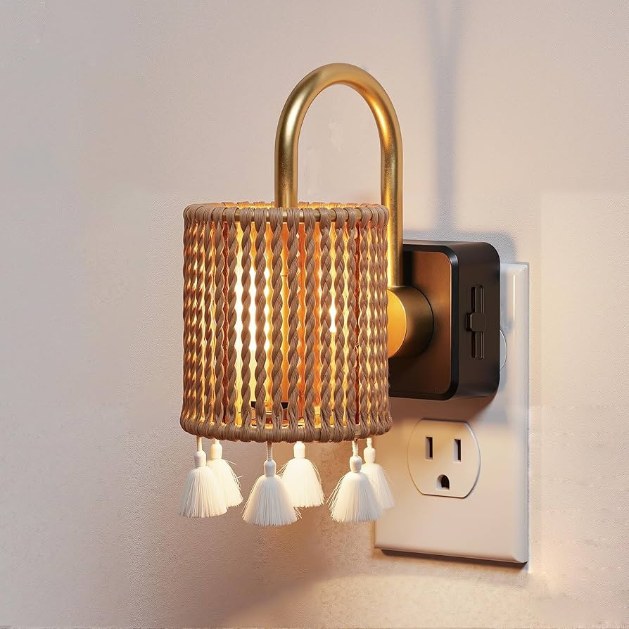 L LOHAS LED Night Lights Plug into Wall, Boho Fabric Cylinder Decor Night Light with Tassel, Dusk... | Amazon (US)
