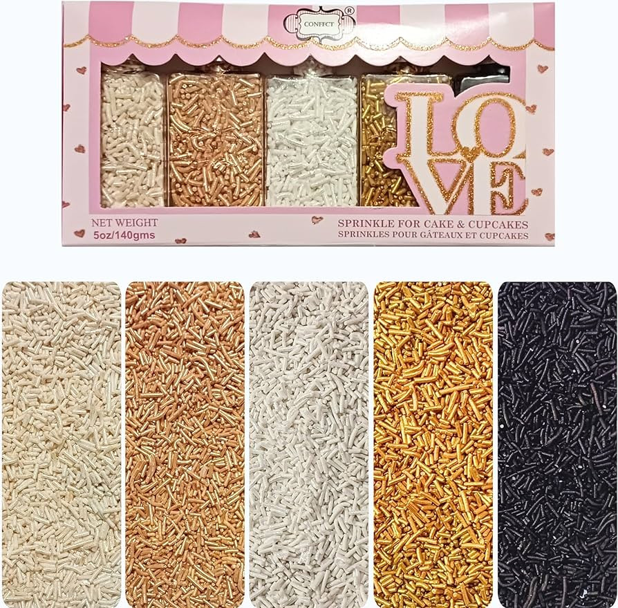 Confect Party Sprinkles – Jimmies Mashup Mix of Champagne Gold, Yellow, White & Black | Edible ... | Amazon (US)