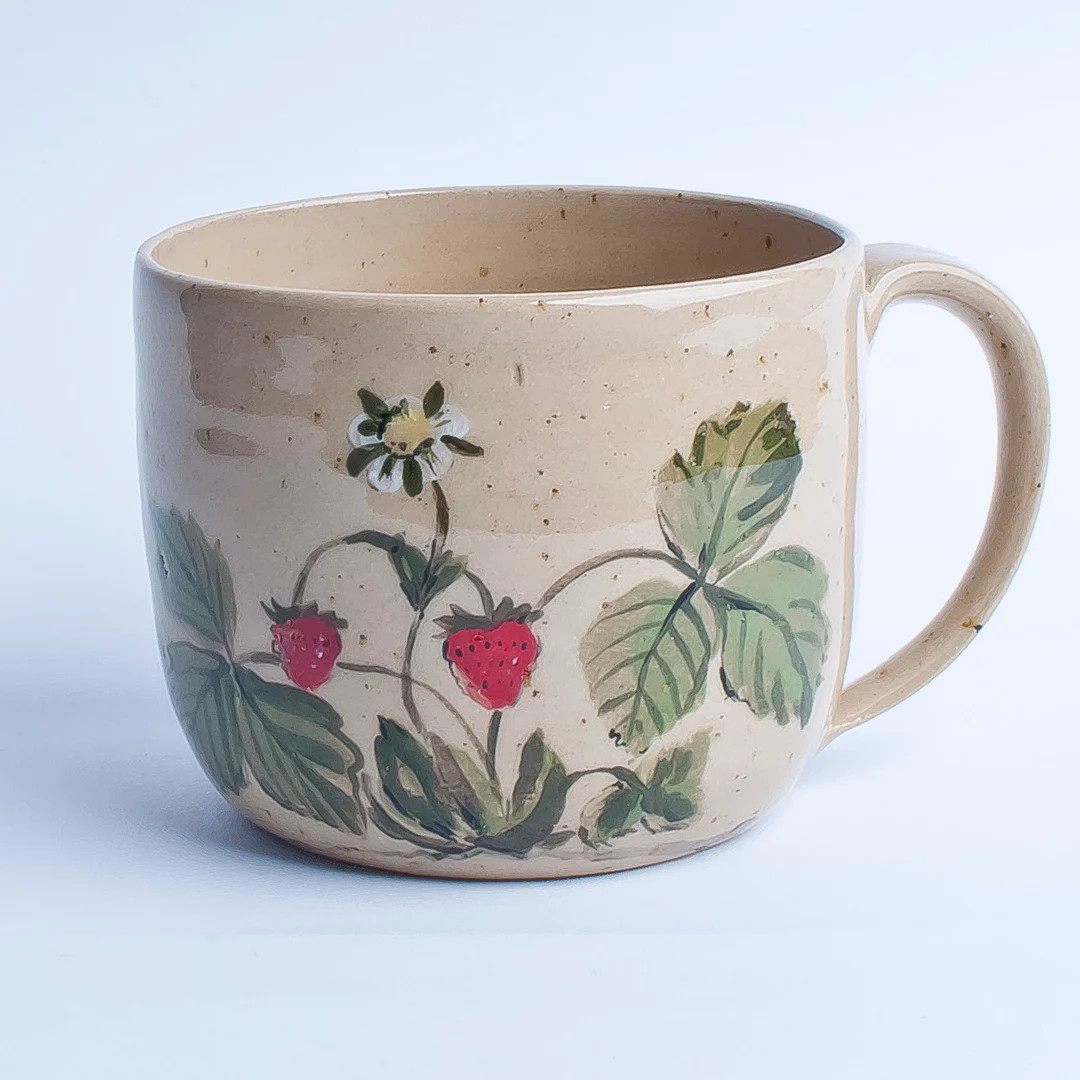 Wild strawberry mug,  pottery mug, pottery cup, polish mug, handmade cup, ceramic, artistic mug w... | Etsy (US)