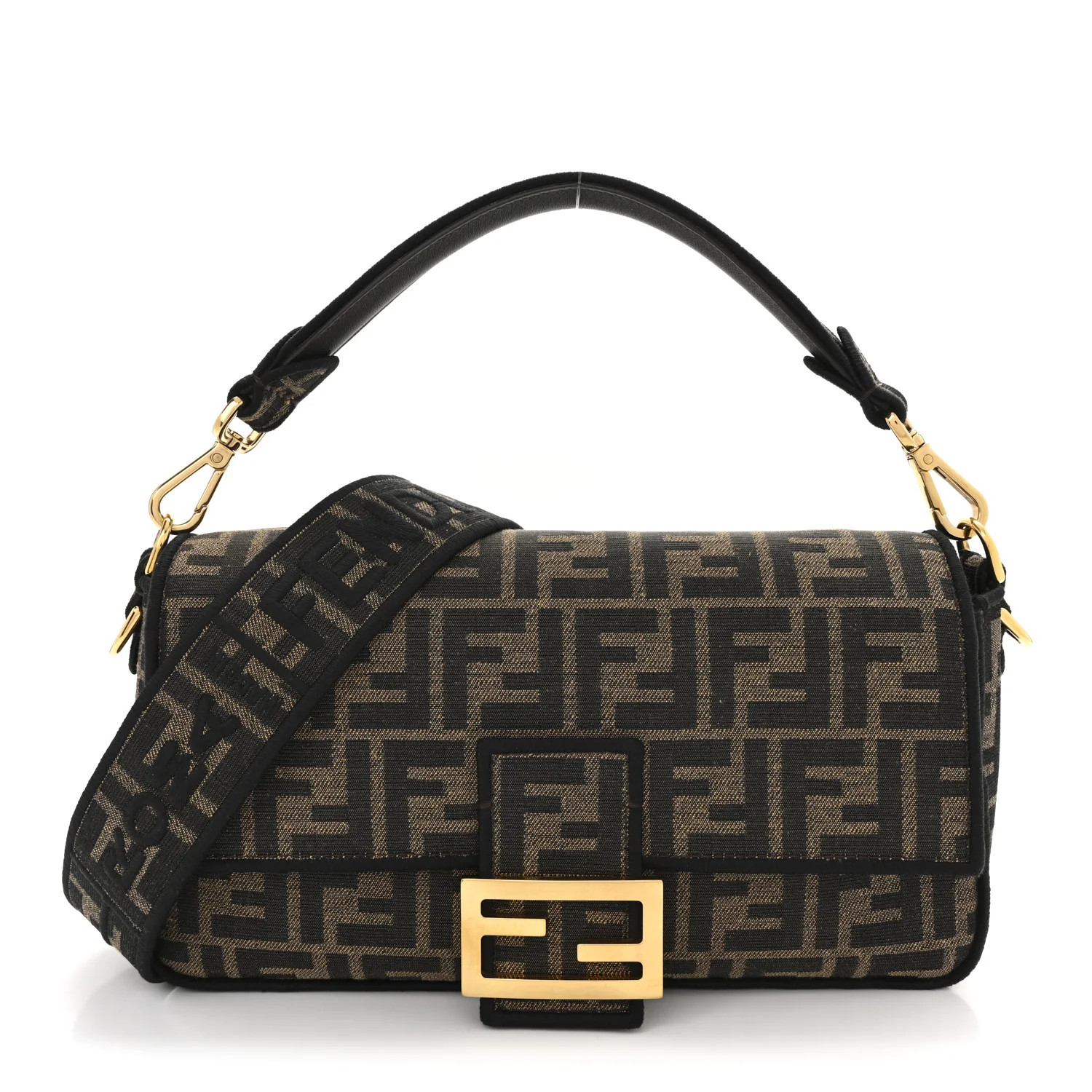 Fabric Jacquard FF 1974 Medium Baguette Tobacco Moro Black | FASHIONPHILE (US)