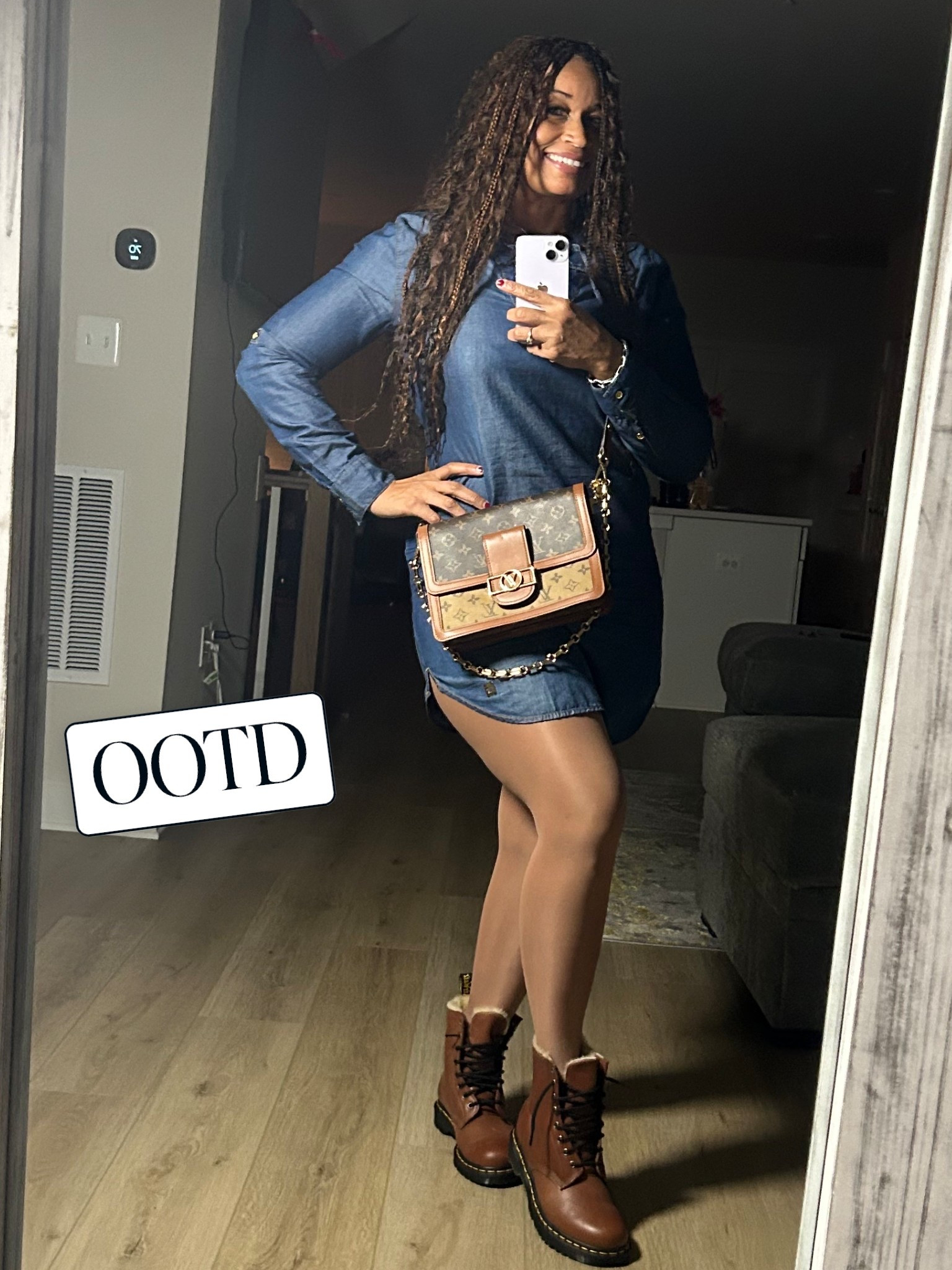 Fuzzy Brown Docs and a Jean shirt dress always works. Toss a cute crossbody and head out for the day. 
Dress: #TrueReligion
Purse: #LouisVuitton 
Shoes: #DrMartens
Tights: #Amazon

#liketkit #ltk #vibes #gifts #holidaytime

#LTKGiftGuide #LTKvlog #LTKHoliday