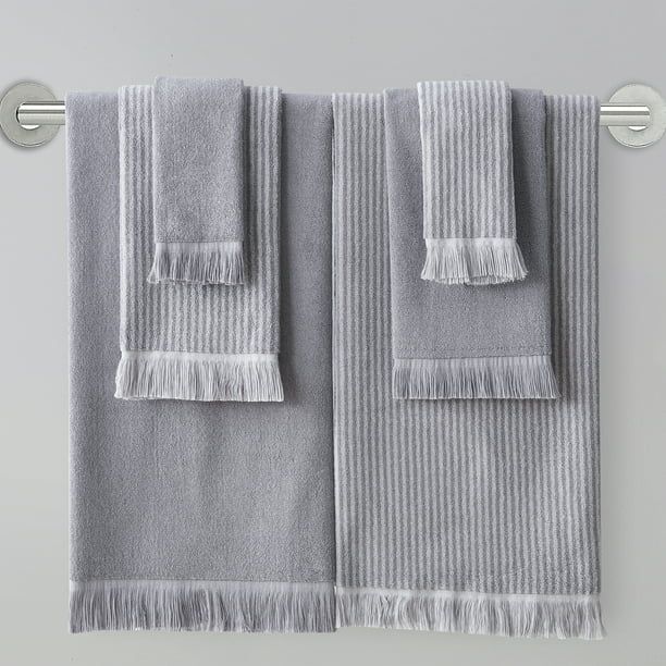 My Texas House 6 Piece Lancaster Solid Stripe Cotton Bath Towel Collection, Gray | Walmart (US)