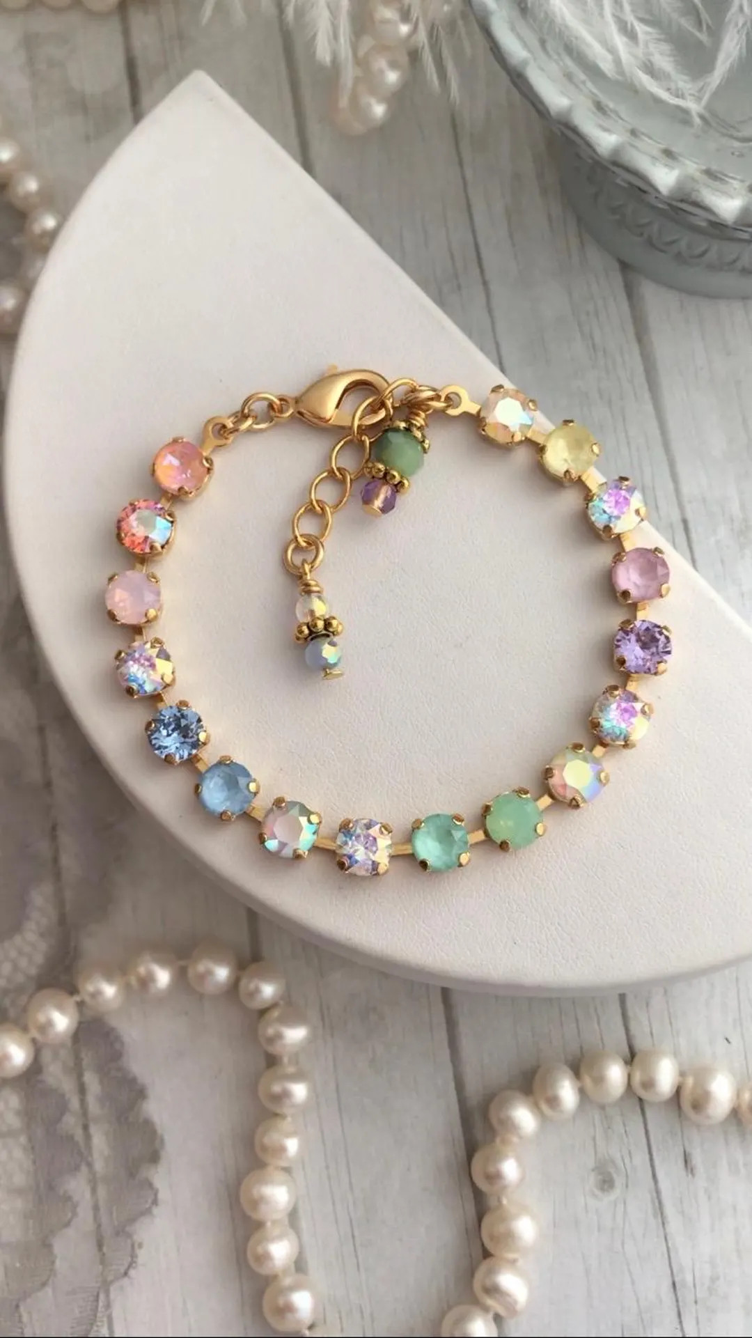 COTTON CANDY CRUSH 6mm Austrian Crystal Tennis Bracelet Pastel Opalescent Jewelry Mint Soft Rose,... | Etsy (US)