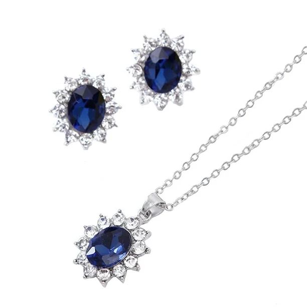 Yesbay Exquisite Sapphire Rhinestone Pendant Necklace Earrings Women Jewelry Set Gift-Sapphire Bl... | Walmart (US)