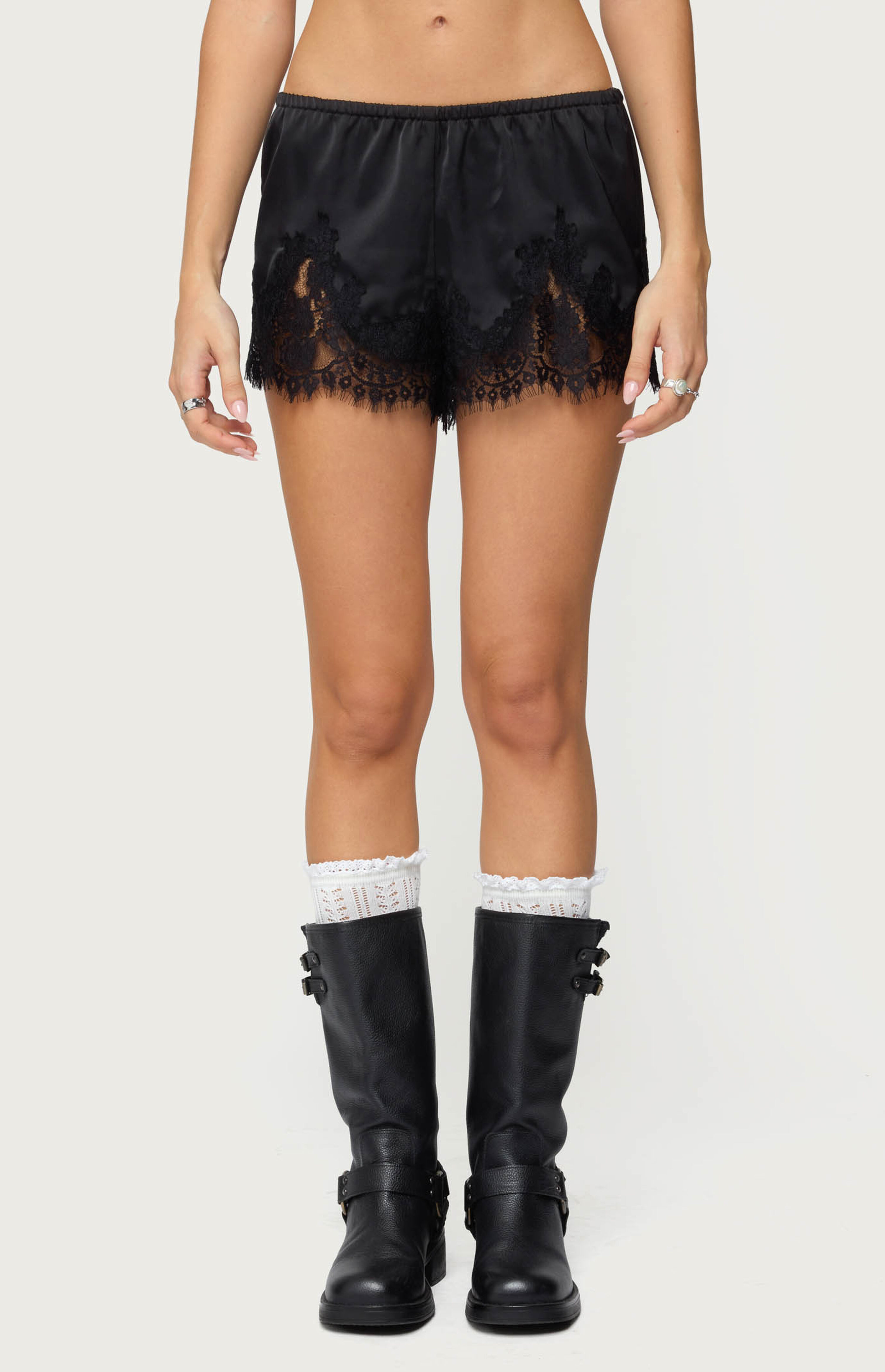 Edikted Reisa Lacey Satin Effect Shorts | PacSun
