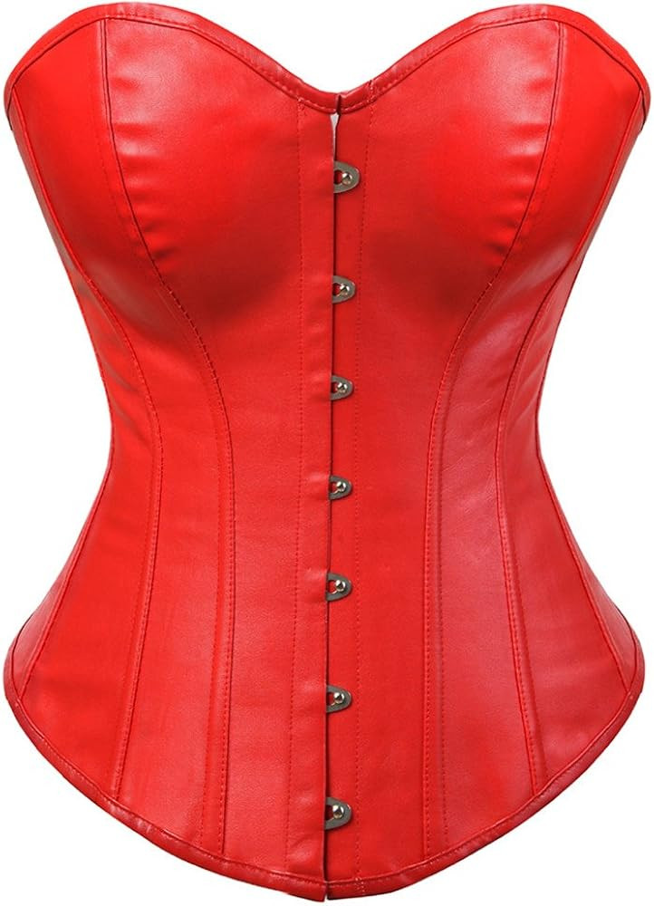 Women's Punk Rock Faux Leather Corset Retro Goth Waist Cincher Basque Bustier | Amazon (US)