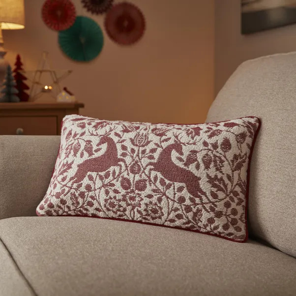 Red Stag Cotton Jacquard Rectangular Cushion | Dunelm
