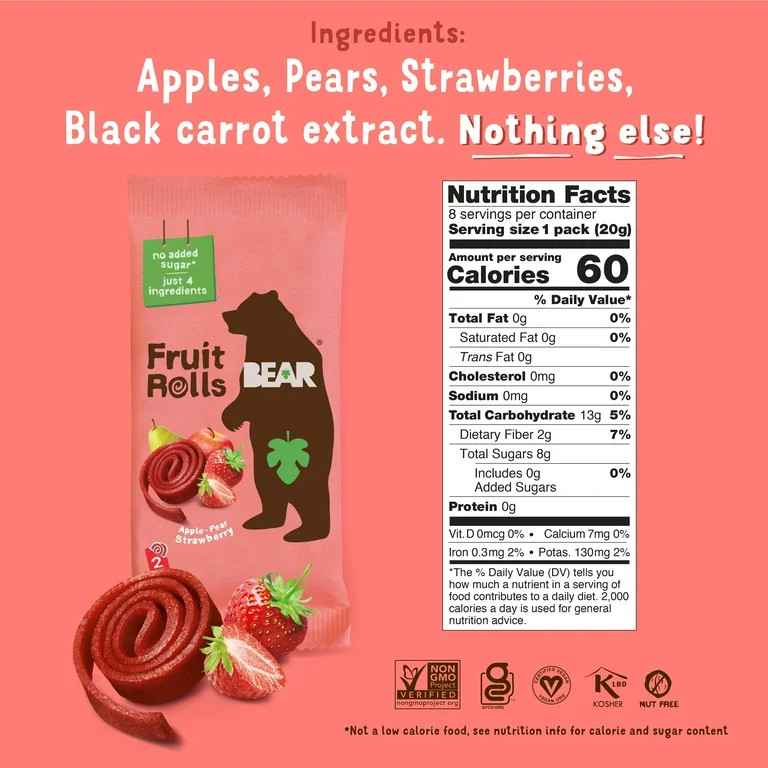 BEAR Fruit Rolls Variety Pack Straw/Rasp 8.4oz, 12 count | Walmart (US)