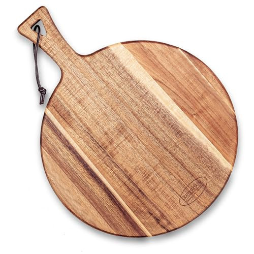 Acacia Wood Cutting Board -12" Round cutting board with Handle.charcuterie boards-Serving Board-Pizza Board-Cheese Board.decorative cutting boards for kitchen-Durable Multipurpose | Amazon (US)