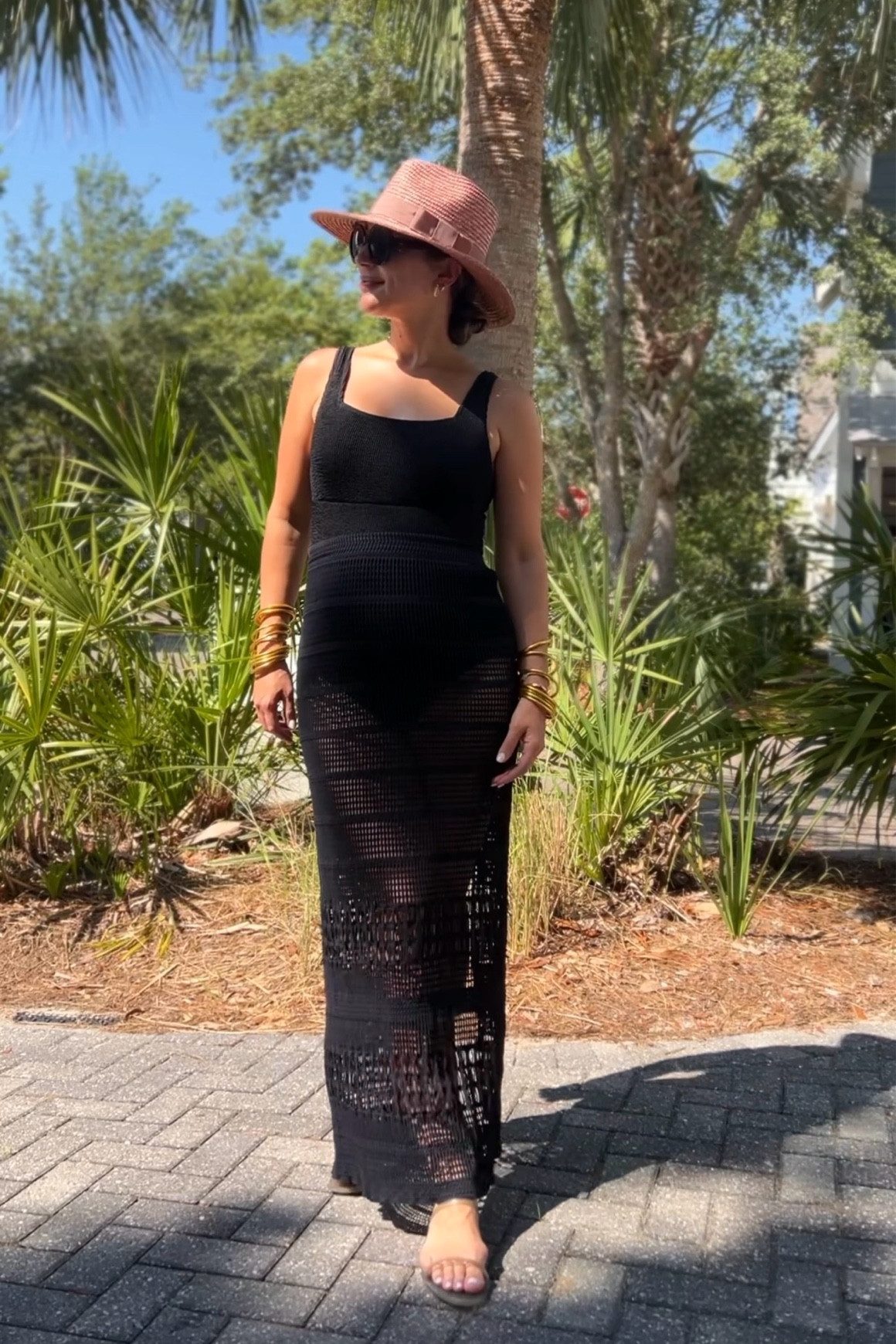 Black maternity swimsuit, black maxi skirt coverup, straw hat, large round tortoise sunglasses (target!)

#LTKBump #LTKSwim