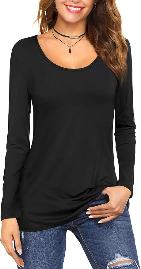 Amoretu Women's Scoop Neck Short/Long Sleeve Tees Cotton T Shirts Blouses Tops | Amazon (US)