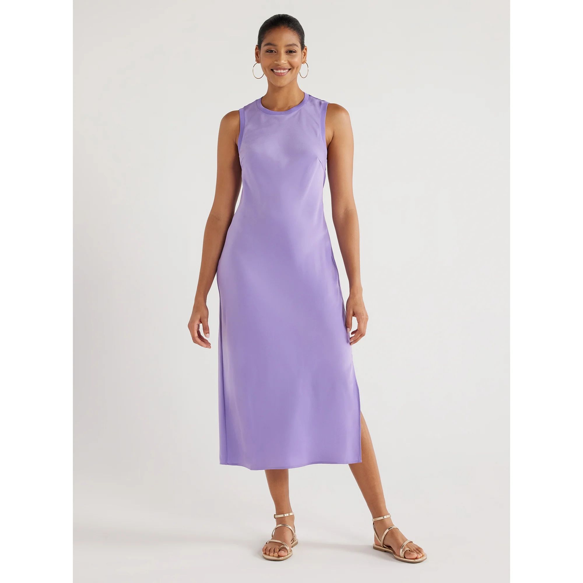 Scoop Women's Crew Neck Satin Midi Tank Dress, Sizes XS-XXL | Walmart (US)