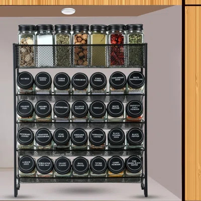 Spice Rack Organizer With 28 Spice Jars, Black Lids,Spice Labels, Chalk Marker And Funnel Set For Cabinet, Countertop, Pantry, Cupboard Or Wall Mount | Wayfair North America