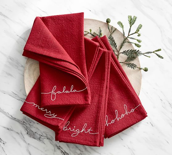 Holiday Sentiment Organic Cotton Napkins - Set of 4 | Pottery Barn (US)
