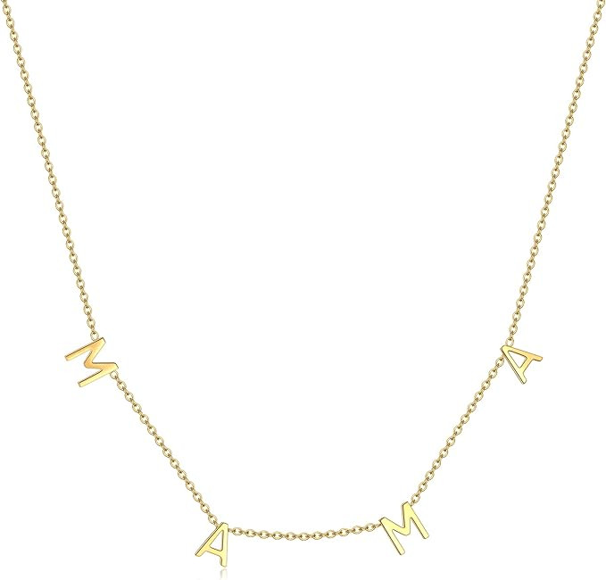 RWQIAN Adjustable Letter Necklace for Women MaMa Necklaces for Women Silver Mom Pendant Necklace ... | Amazon (US)
