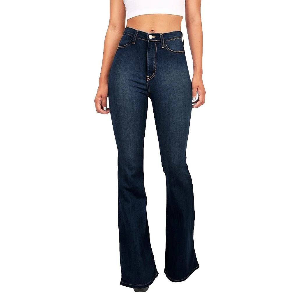 Women's Jeans High Rise Flare-Leg Jeans Solid Dark Blue Xl | Walmart (US)
