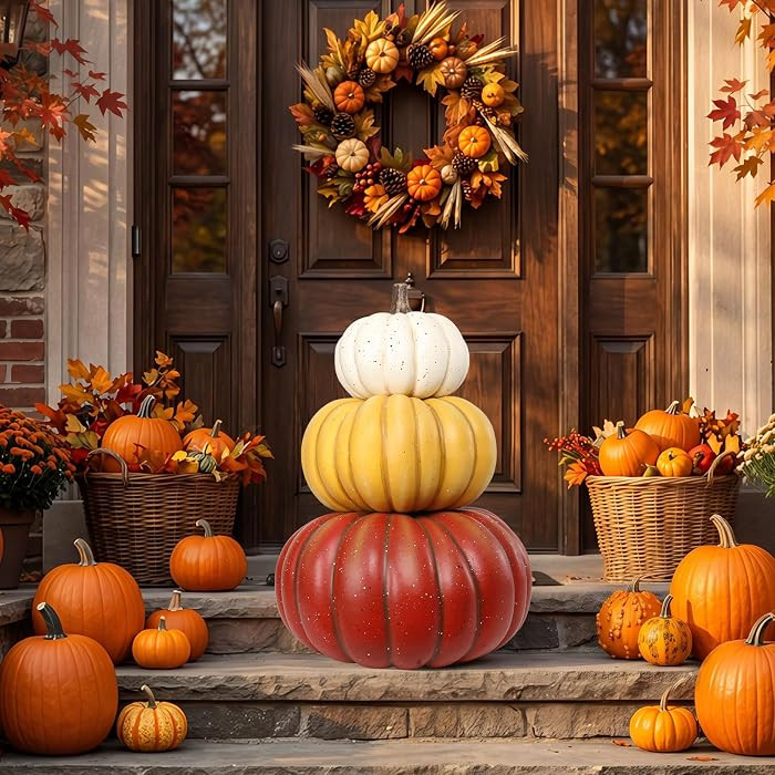 Bdor 3-Tier Stacked Pumpkin Decor, 22 Inch Foam Fall Harvest Accent | Amazon (US)