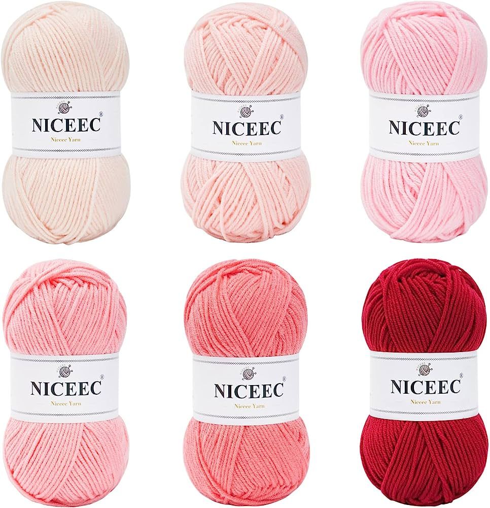 NICEEC 6×50g Soft Assorted Colors Yarn Sport Weight Yarn Bonbons Yarn for Crochet Knit 4 Ply Acr... | Amazon (US)