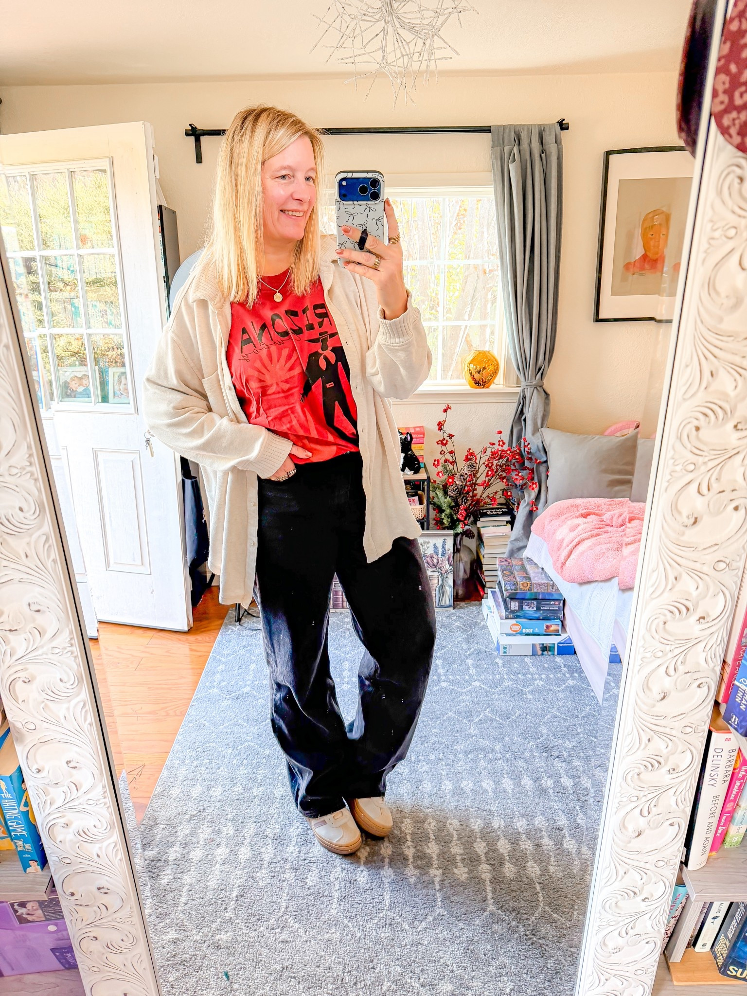 casual and comfy for work. This is my style. The jeans have to fit good and comfy around my waist. 

tee large 
jeans 31 long 
top large 



#LTKOver40 #LTKStyleTip #LTKTall