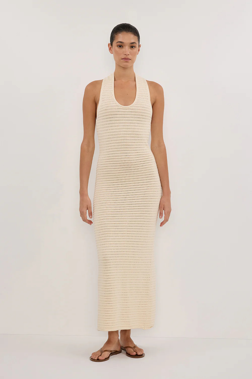 GINA CREAM HALTER CROCHET DRESS | DISSH