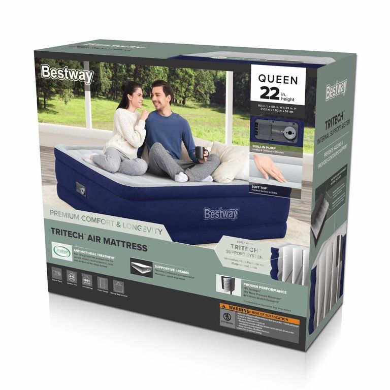 Bestway Tritech™ Air Mattress Queen 22" with Built-in AC Pump and Antimicrobial Coating | Walmart (US)