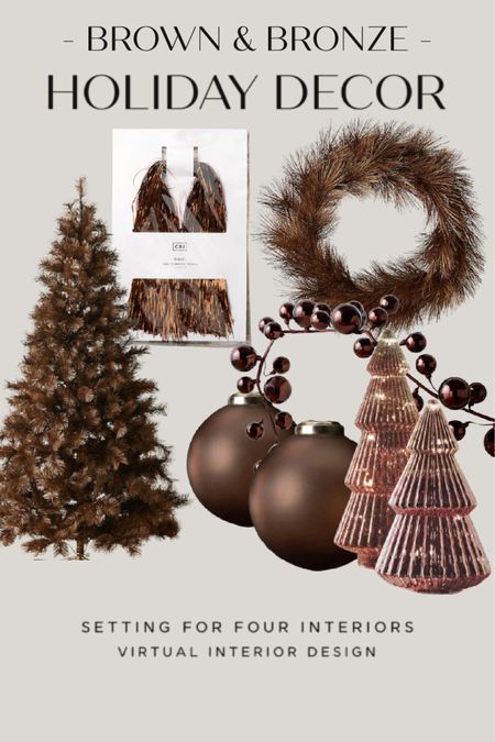 Bronze and Brown holiday decor.
Neutral, natural, organic modern, transitional, farmhouse, christmas decor, Christmas tree, ornaments, tabletop trees, wreath, tinsel, garland, stocking, earthy, Amazon home, Amazon finds, founditonamazon, Cb2, crate & barrel, designer, affordable, budget 

#LTKHoliday #LTKhome #LTKfindsunder50