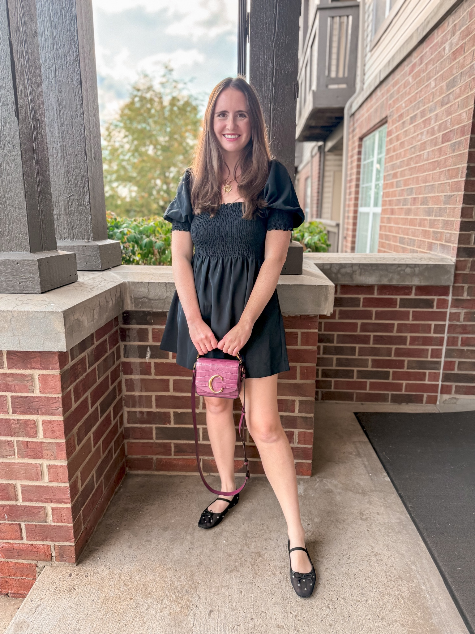 Fall transitional September outfit with Hill House black crepe Athena smocked Nap Dress, purple croc crossbody Chloe handbag, and sparkly mesh Lulu’s Mary Jane ballet flats. 

Fall fashion, fall outfit, fall style, fall dress, little black dress, under $150, under $200, grand millennial, classic, feminine, autumn 

#LTKSeasonal #LTKFindsUnder100